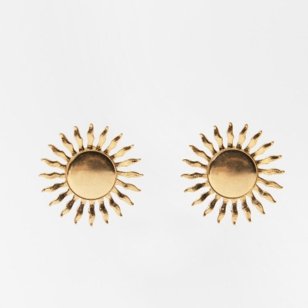 NWT Zara Gold Sun Earrings Minimalist Design - Picture 2 of 6